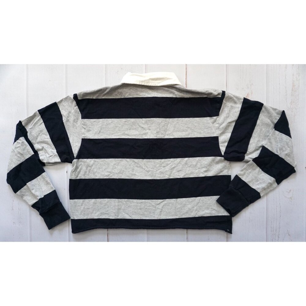 Brandy Melville Striped Rugby Long-Sleeve Polo Shirt Navy/ Gray - Size O/S - Picture 4 of 5